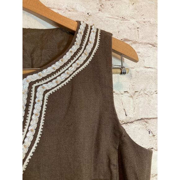 Talbots Brown Mini Dress with White Trim - Picture 4 of 15